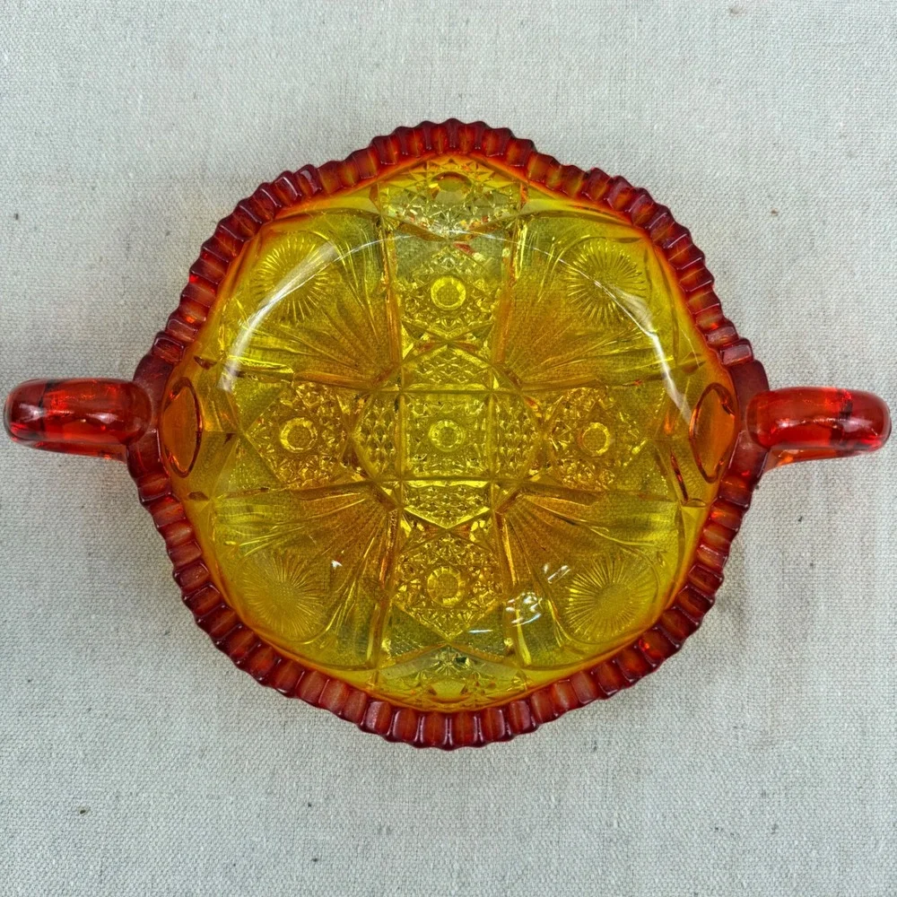 Vintage L.E. Smith Amberina Glass Daisy and Button‎ Two Handled Bon Bon Dish